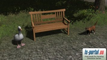 Cat, goose and garden bench