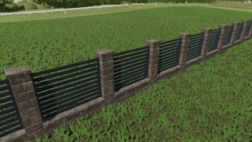 Rustic Brick And Metal Fence FS22