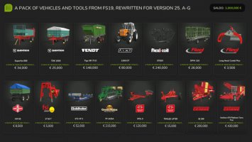 FS19 Vehicles and Tools (A-G) V1.0.0.2 FS25