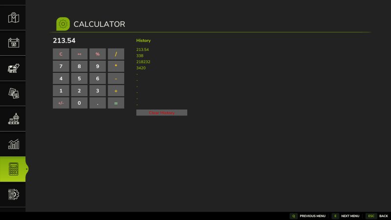 Kalkulator menu FS25