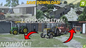 Spielstand FS 25 + Mod-Paket 3 Farmen (Mega-Atmosphäre) fs25