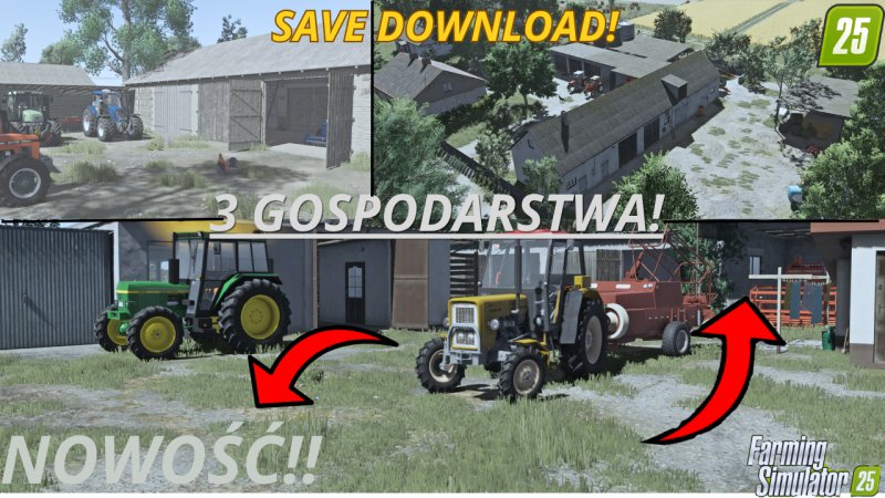 Spielstand FS 25 + Mod-Paket 3 Farmen (Mega-Atmosphäre)