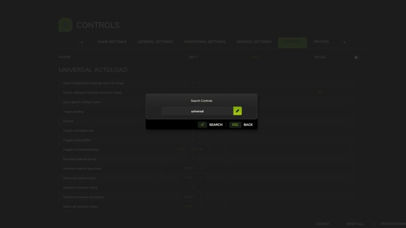 Search Bar for Controls Setting Menu FS25